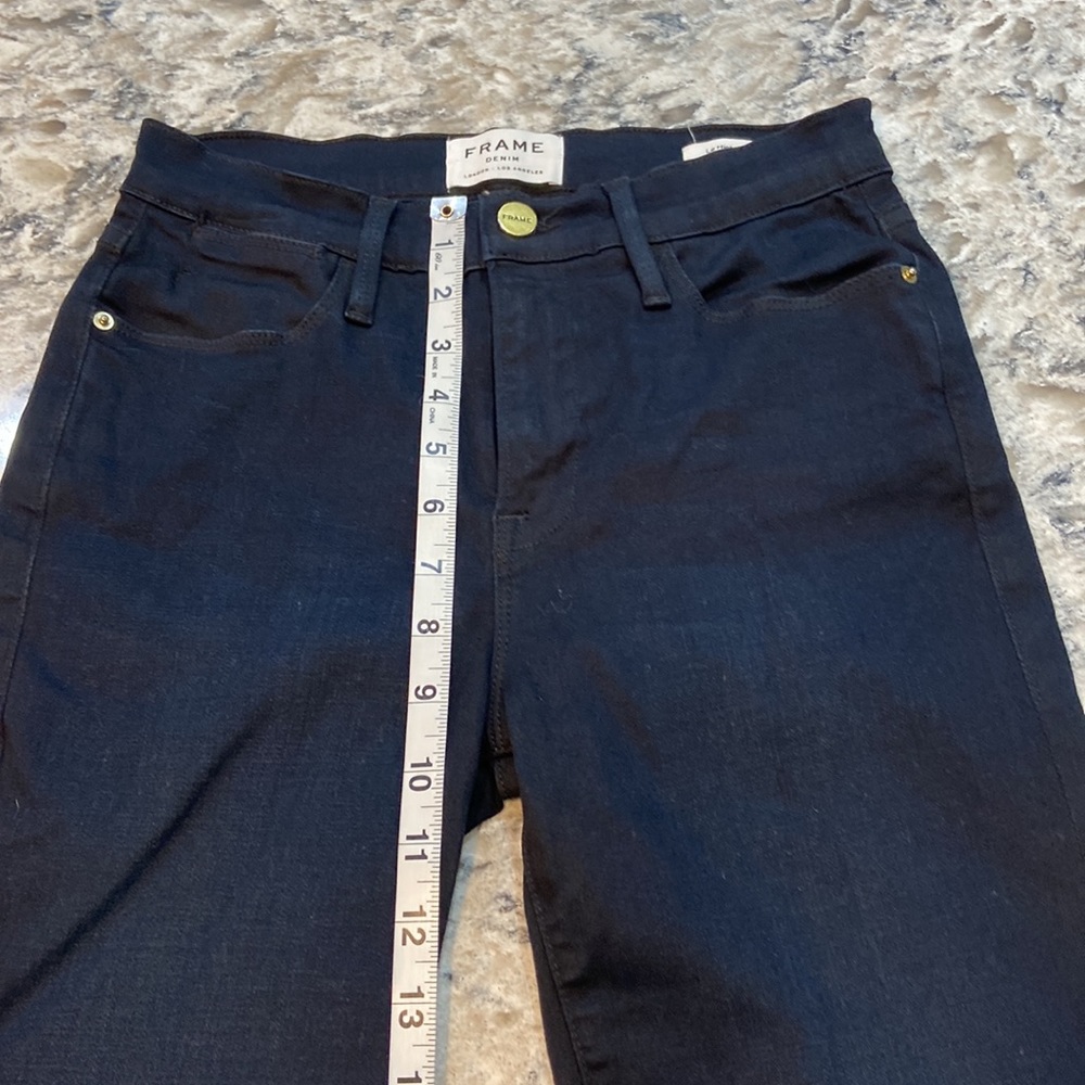FRAME Le High Straight Crop Frayed Hem Jeans Dark Wash Size 26 - Picture 9 of 16